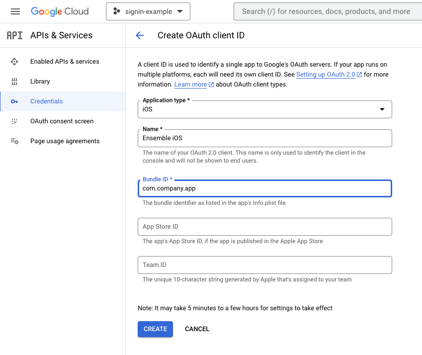Google iOS client ID